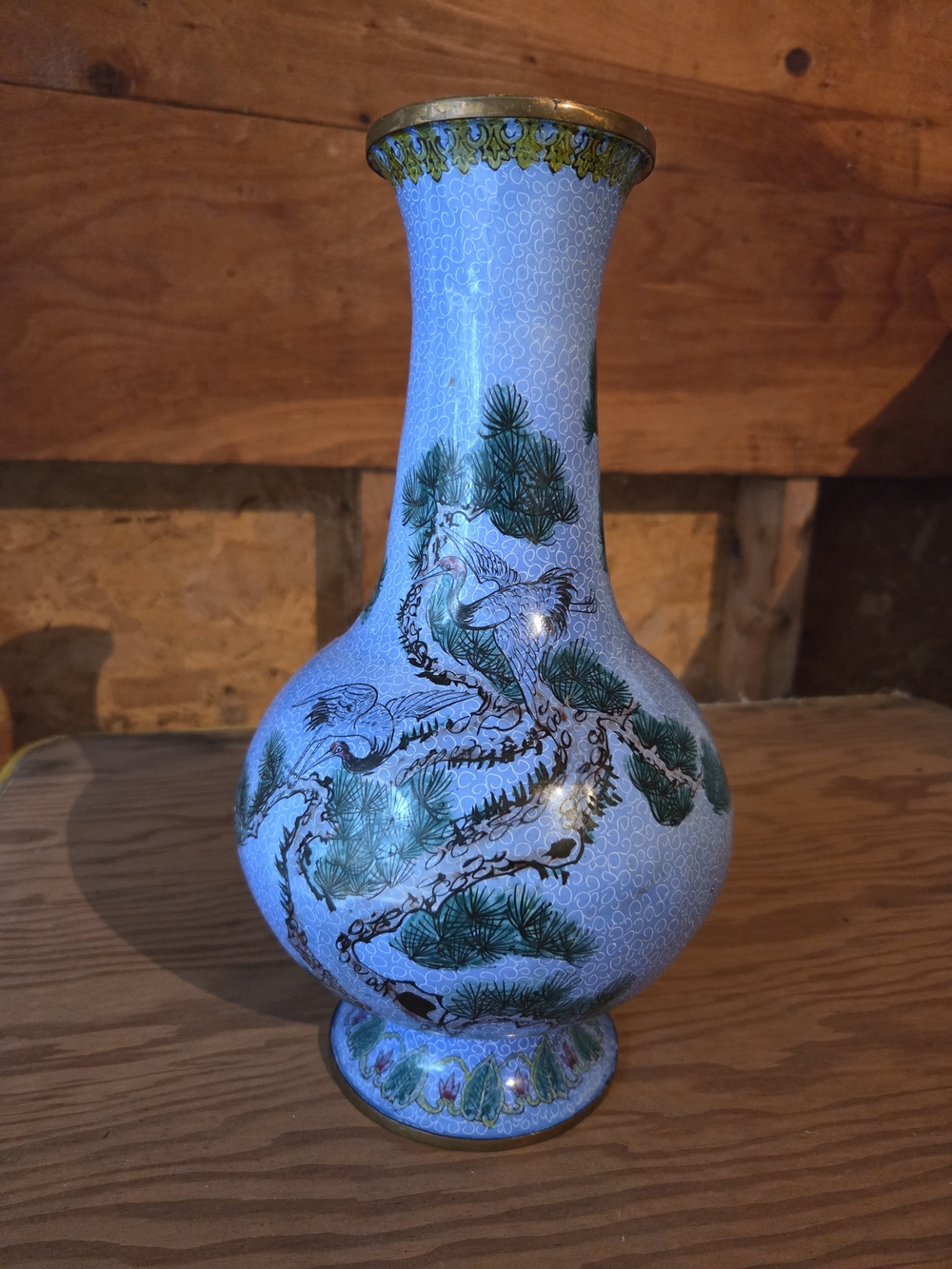 Blue Cloisonné Vase with Green Pine Motif